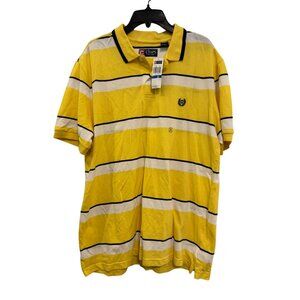 Chaps Mens Striped Polo Shirt XL Yellow/Navy Cotton Short Sleeve